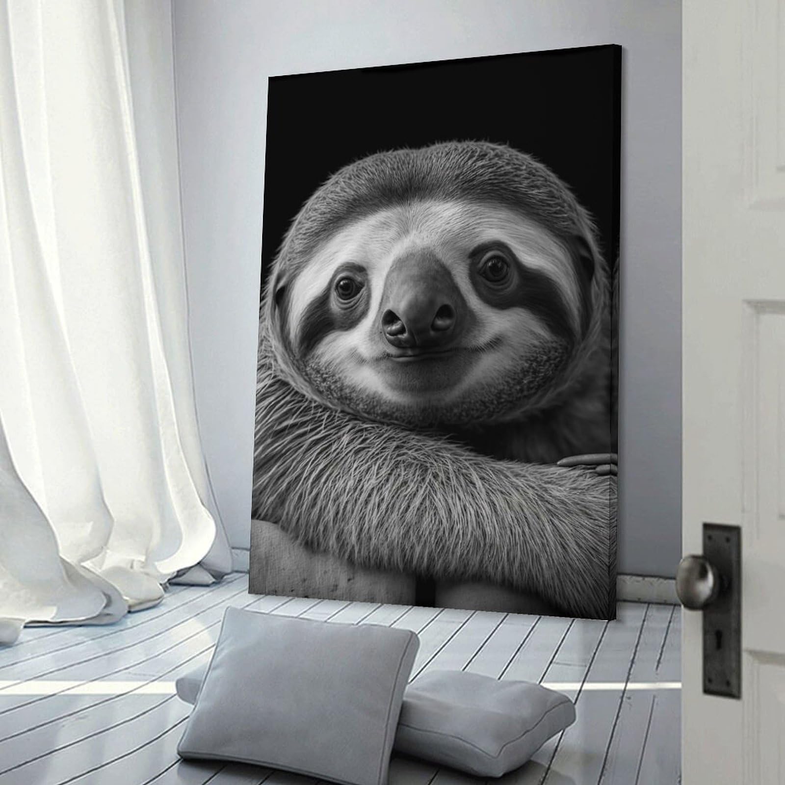 Junmoney Hanging Wall Art Portrait of A Sloth, 24x36inch(60x90cm), for Contemporary Homes, Apartments Or Offices, Stylish Wall Art for Fresh Spaces