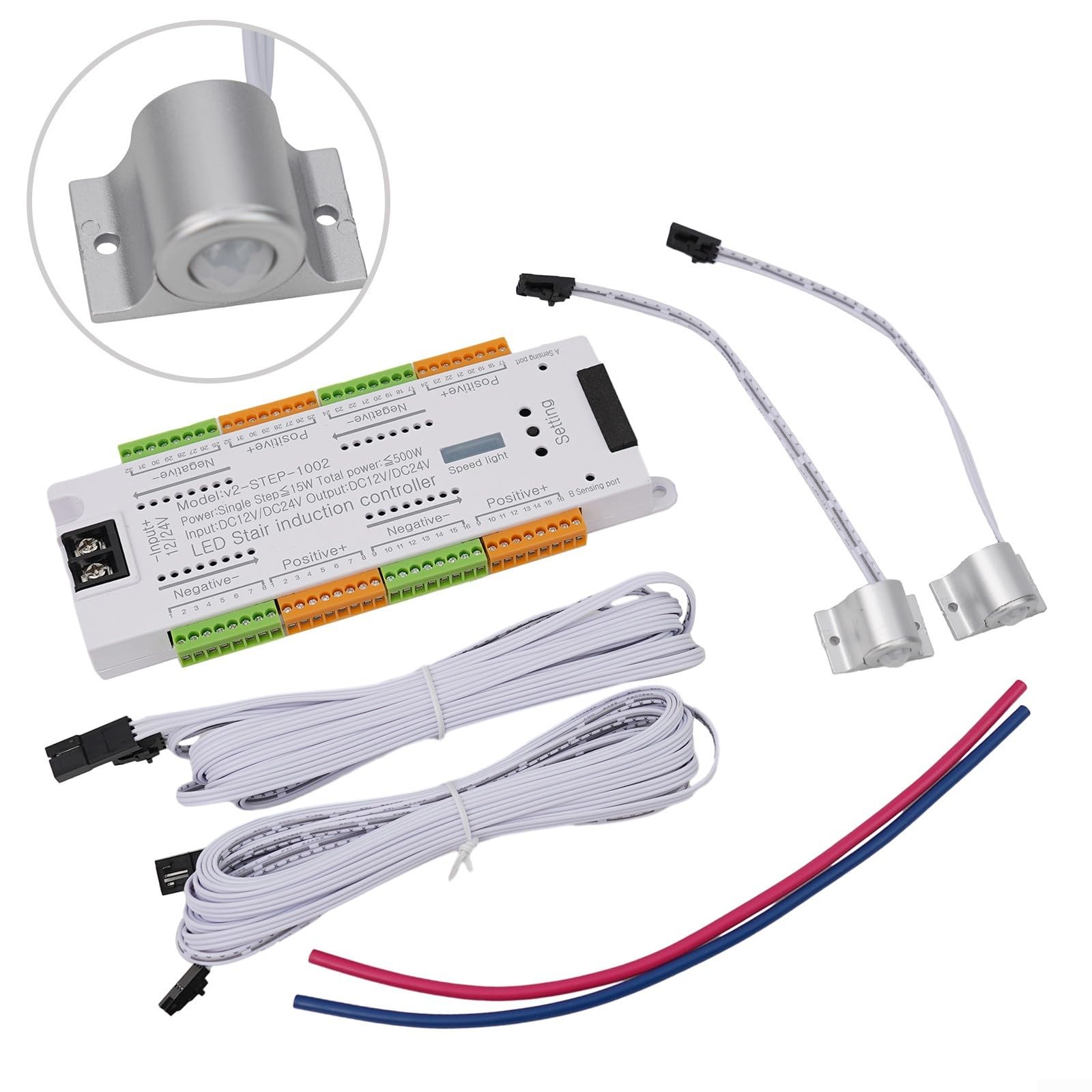 Treppenlicht-Controller-Set, intelligenter Bewegungssensor, LED-Treppenbeleuchtung, 32 Kanäle, Anti-Auslauf-System, anpassbare Einstellungen, weiß, kabelgebunden, elektrisch, 5 m