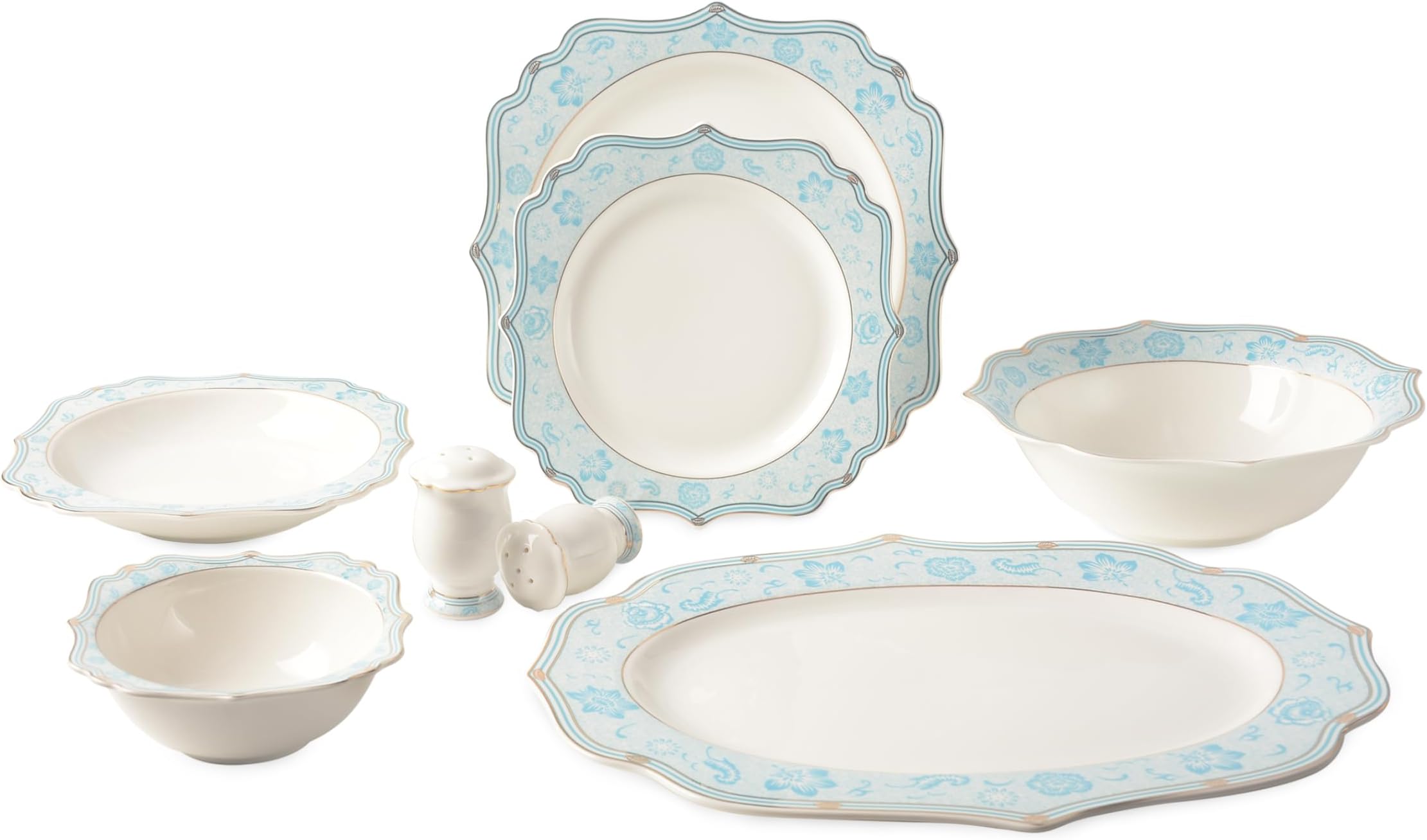 – 29-Piece Premium Porcelain Dinner Set – Crack-Resistant Plates, Bowls, Oval Plates, Salad Bowl, and Salt & Pepper Shaker, Complete Service for 6 (Design - 11)