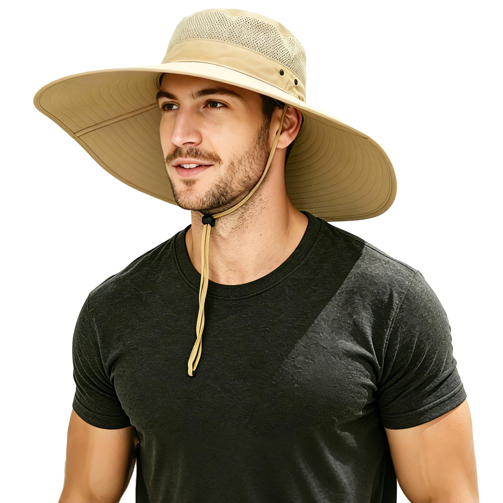 Super Wide Brim Sun Hat-UPF50+ Waterproof Bucket Hat for Fishing, Hiking, Camping - beige - One size