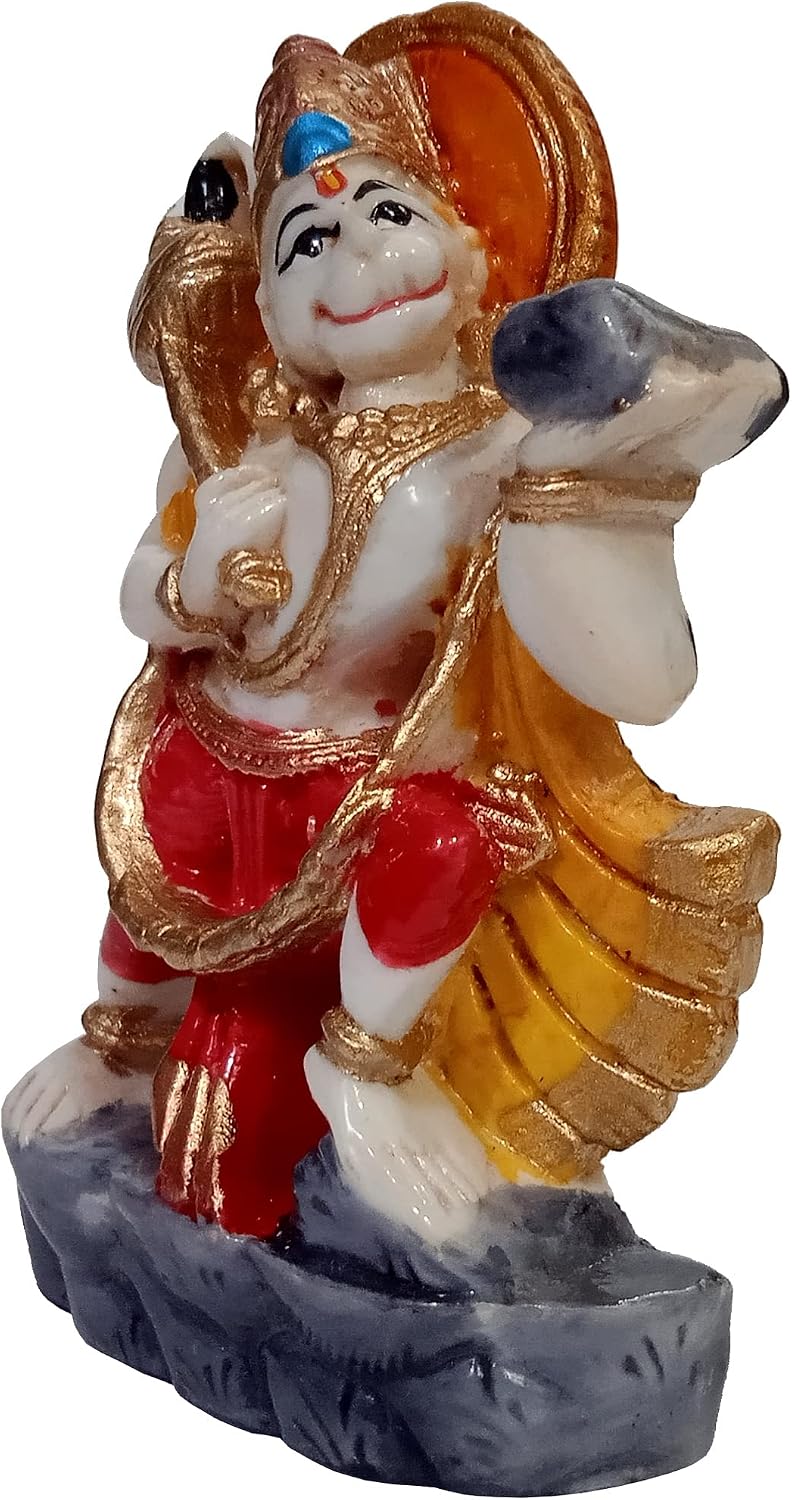Purpledip Resin Idol Lord Hanuman Bajrangbali: Ramayana Depiction of Sanjivani Herb Tale (12620)