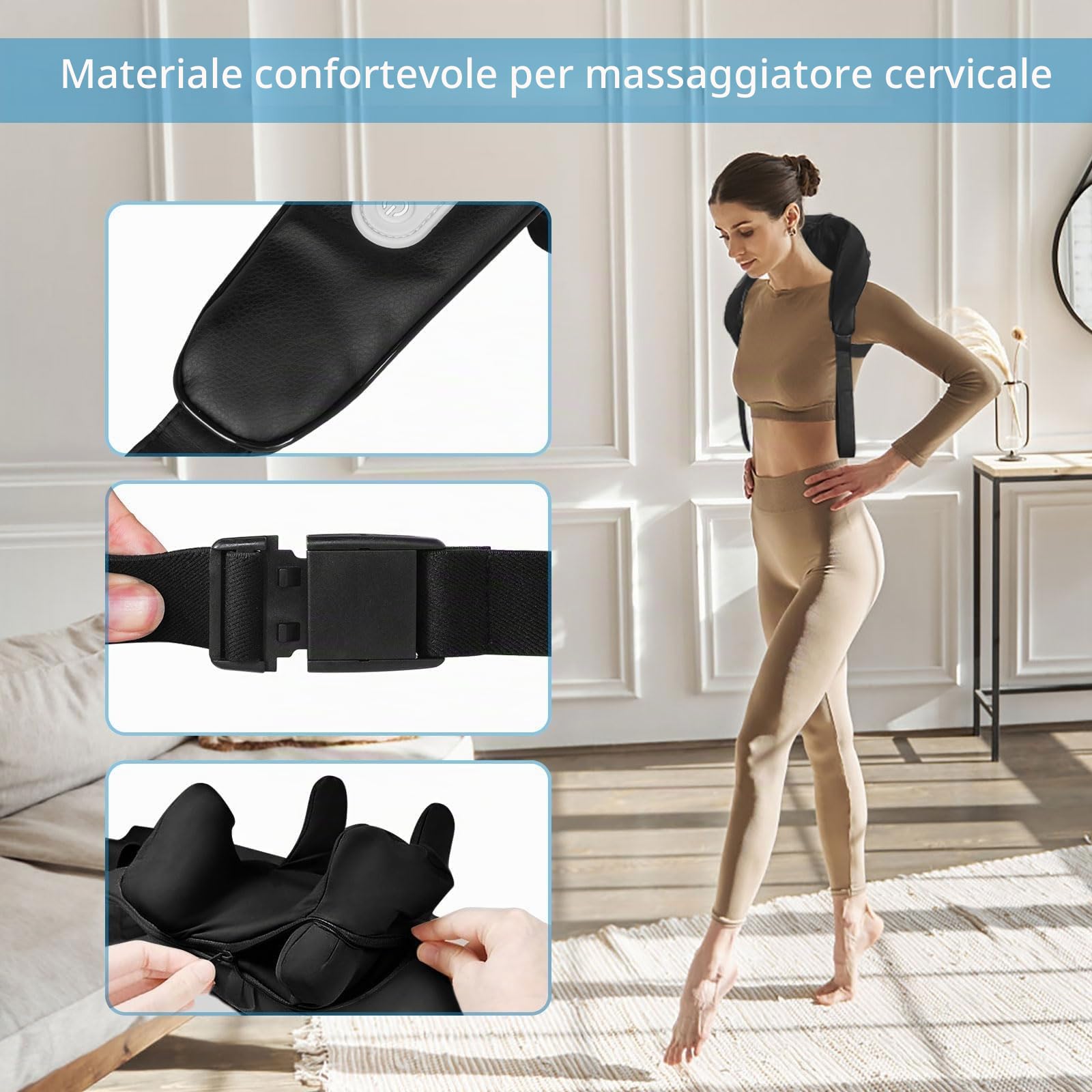 BIBIRE Massaggiatore per il collo e le spalle, massaggiatori cordless con 6 nodi di massaggio, massaggiatore shiatsu per il collo e le spalle con calore per le trappole, la schiena e le gambe