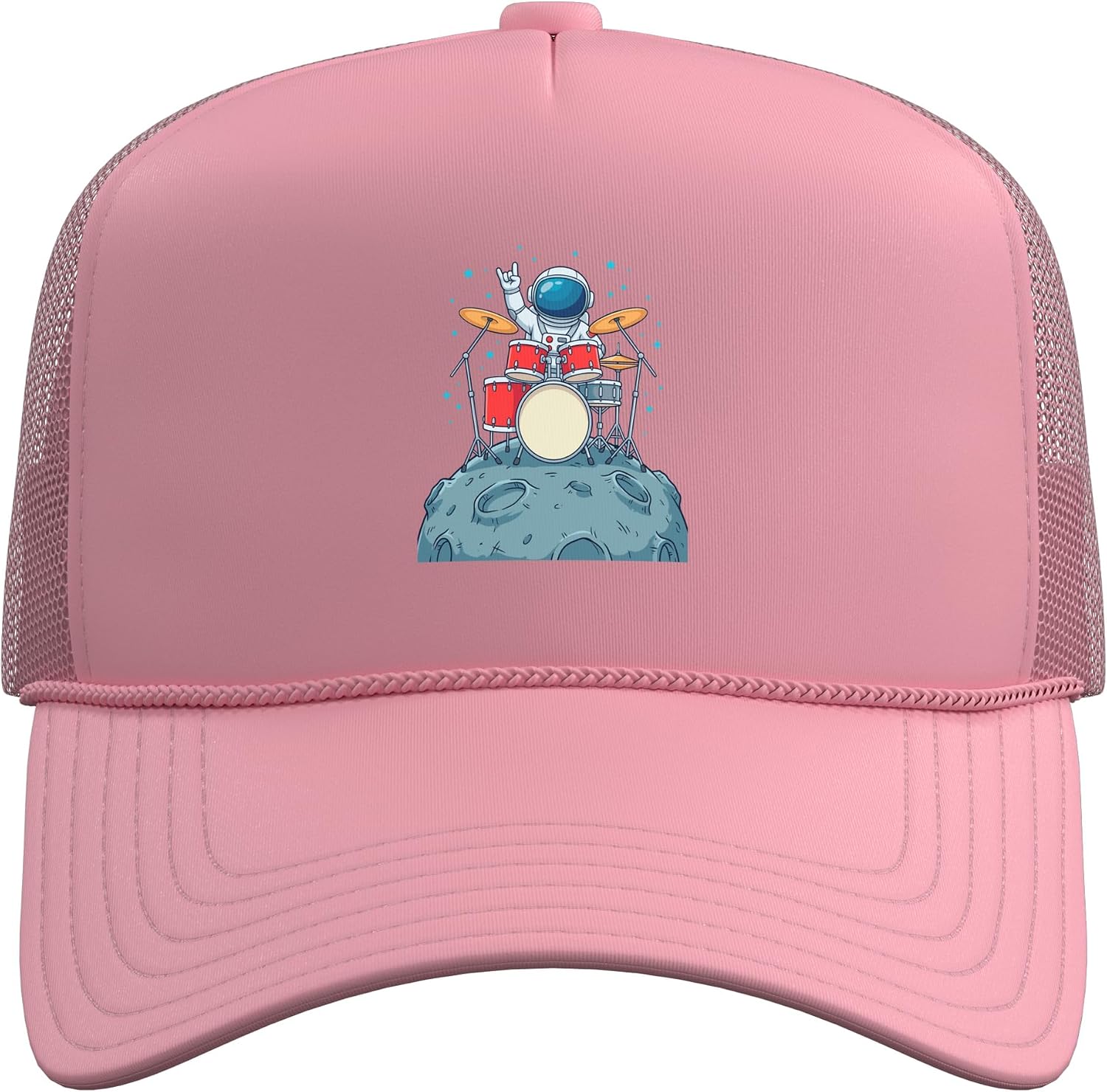 Astronaut Play Drums Set Drummer Musician Rock Music Band Trucker Hat with Adjustable Mesh Back image 2