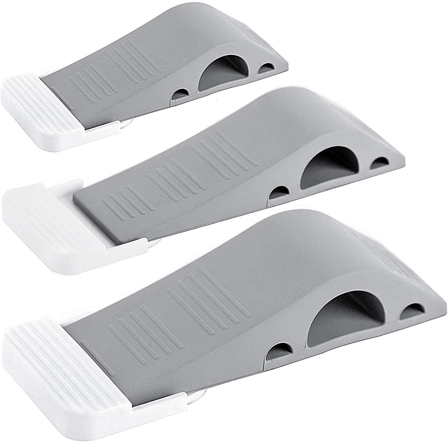 Wundermax Door Stoppers - Rubber Security Wedge for Bottom of Door on Carpet, Concrete, Tile, Linoleum & Wood - Heavy Duty Door Stop - Home Improvement - 3 Pack - Gray