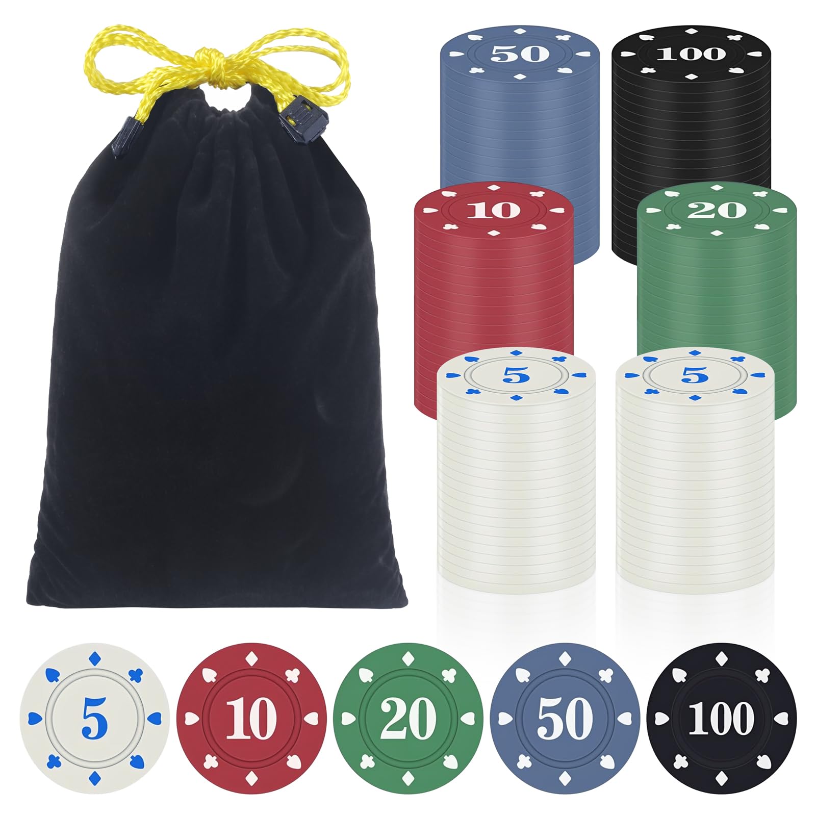 140PCS Poker Chips with Numbers Plastic Poker Set Casino Chips with Denominations Texas Holdem Poker Set for Poker Learning Counters Disks and Learning Math Counting Chips Game Night Party Supplies