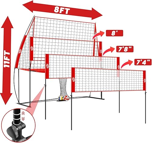 Miniatura 2 de Equipo de entrenamiento de voleibol, estación de red de práctica de pelota de voleibol ajustable en altura para servir, pinchar, práctica de golpe,