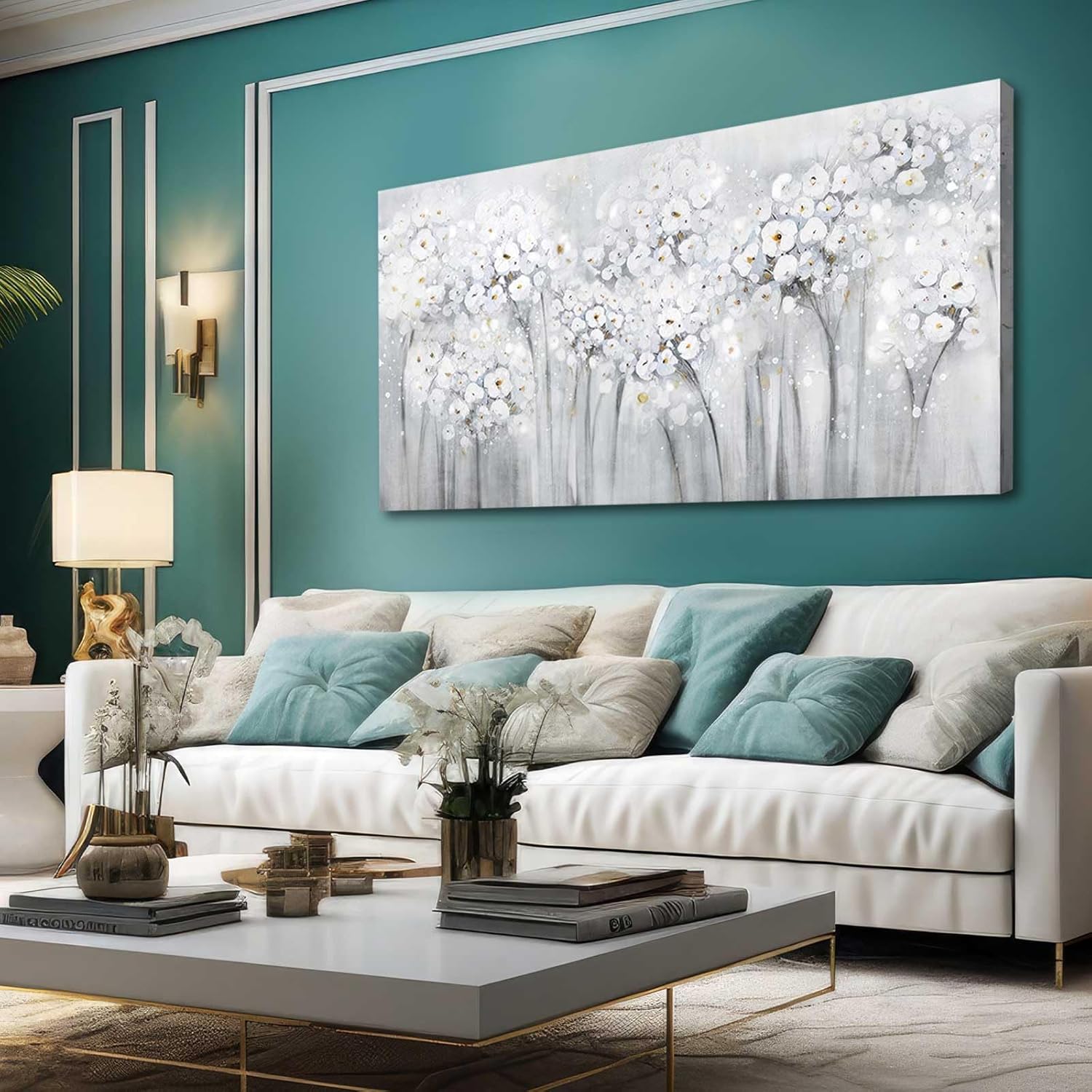 Flower Painting Grey and White Hand Painted Canvas Wall Art for Living Room Bedroom Kitchen Dinning Modern Artwork 24x48 Inch 1 Flower Painting Grey and White Hand Painted Canvas Wall Art for Living Room Bedroom Kitchen Dinning Modern Artwork 24x48 Inch