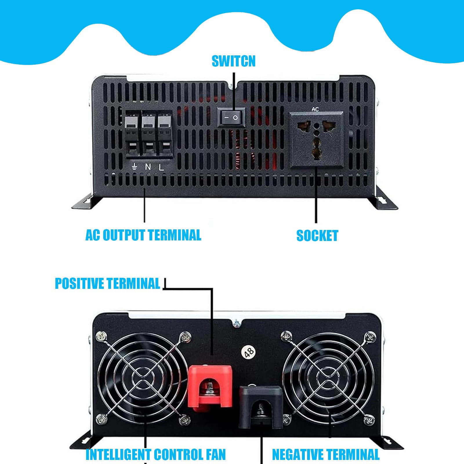 Inverter Solare Ibrido da 5000 W, Convertitore da CC 12/24/48 V a Ca 110 V/220 V con Uscita a Onda Sinusoidale Pura, Inverter in Parallelo, per Accumulo di Energia Domestico 48V