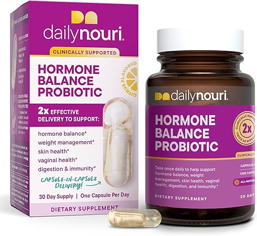 Daily Nouri Probiótico de equilibrio hormonal para mujeres  Apoya estrógeno saludable, PMS, PCOS, perimenopausia, pH vaginal, levadura, salud