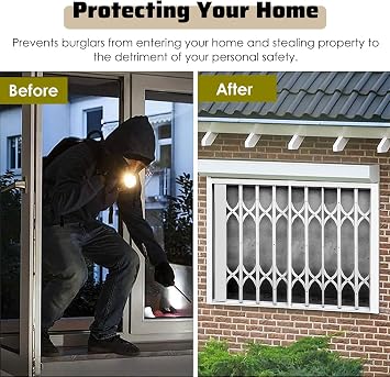 White Window Security Locks Burglar Screen, Windows Safety Bars Interior Prevents Accidental Falls Cover, Front Doors Aluminum Collapsible Gate(40x64in/102x163cm)