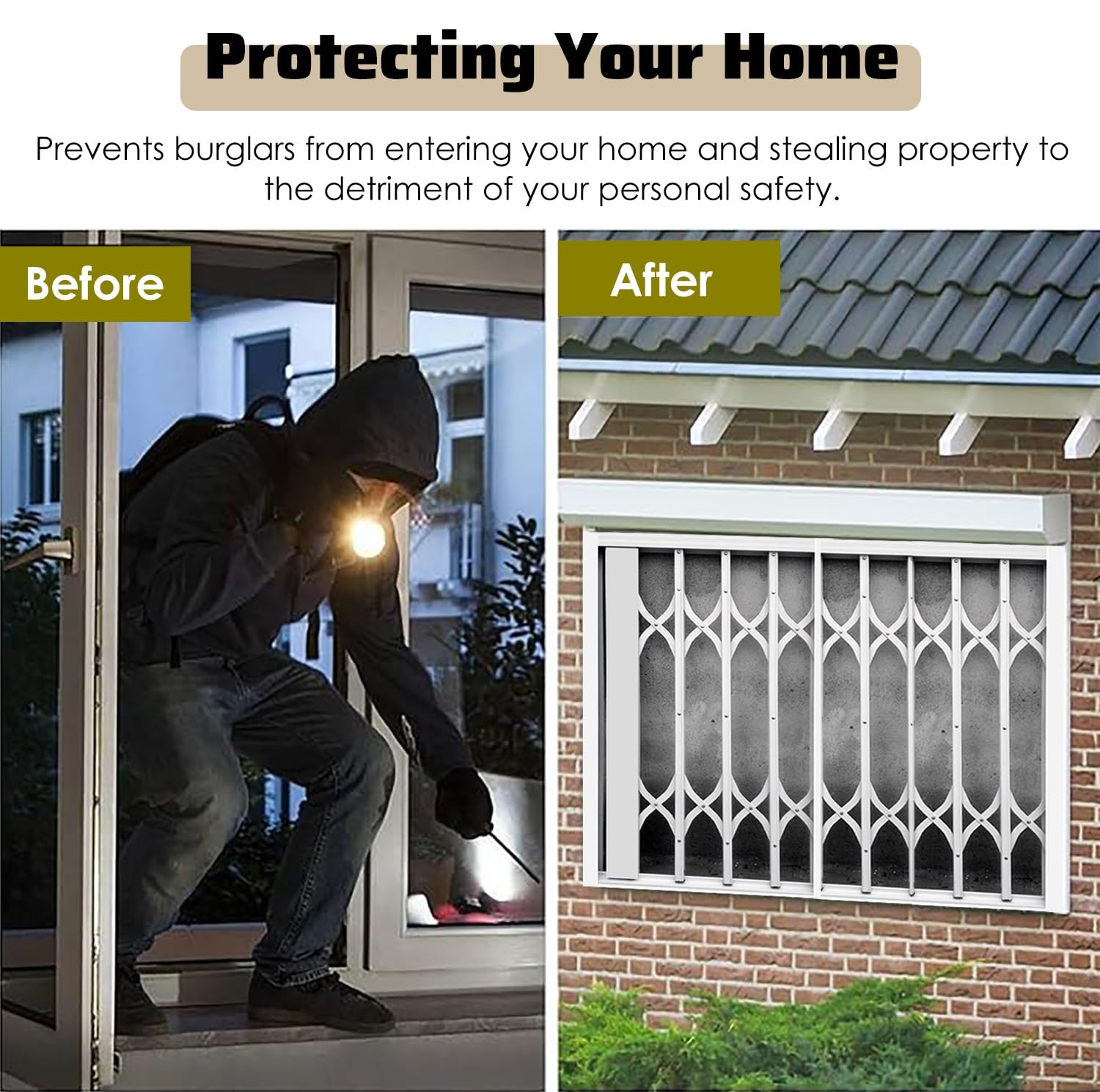 Barras de seguridad blancas para protección contra ladrones, puertas de seguridad interiores para prevención de caídas accidentales, barrera de puerta delantera de aluminio (112 x 112 cm)