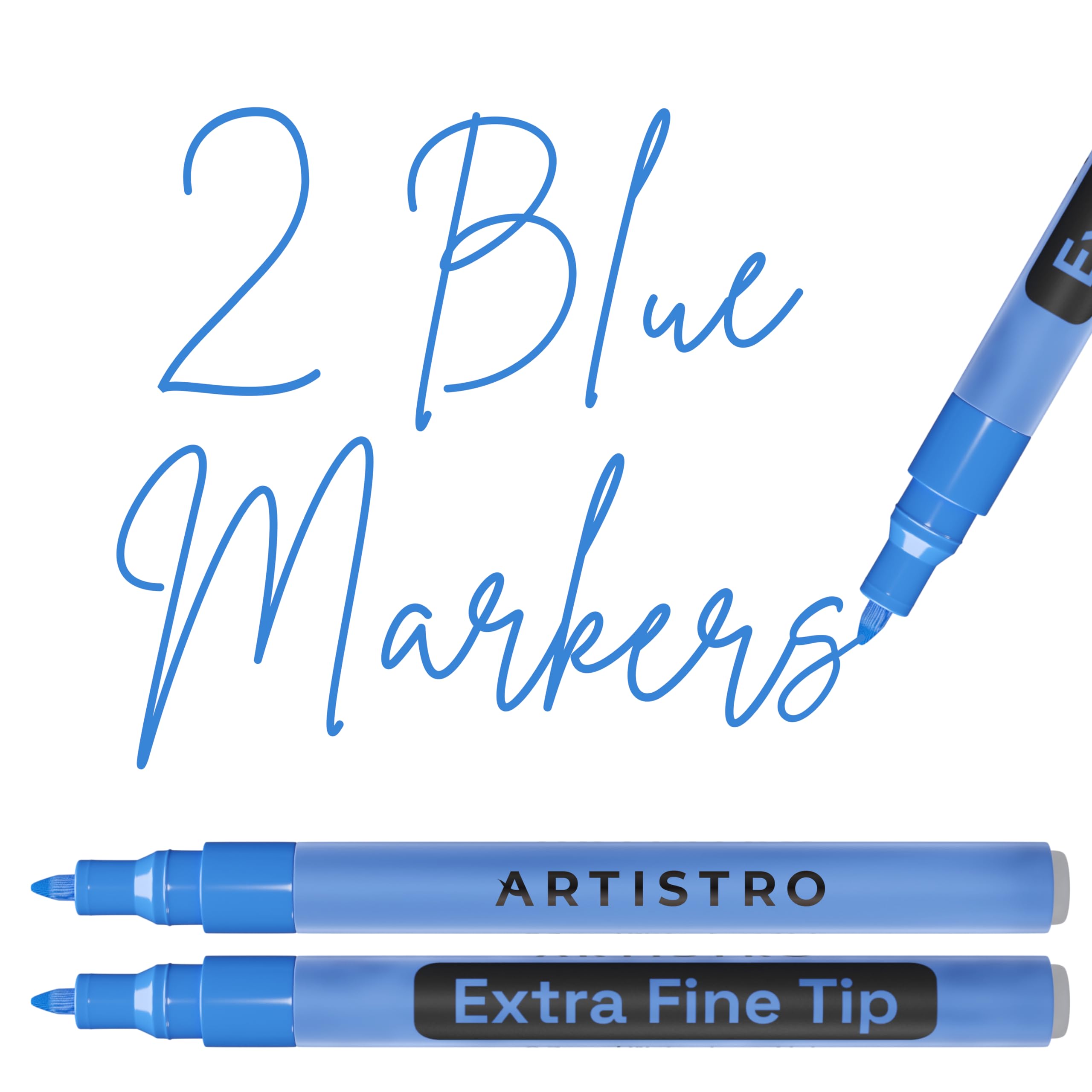 ARTISTRO Blue Acrylic Paint Markers - 0.7mm Extra Fine-Tip - Set of 2