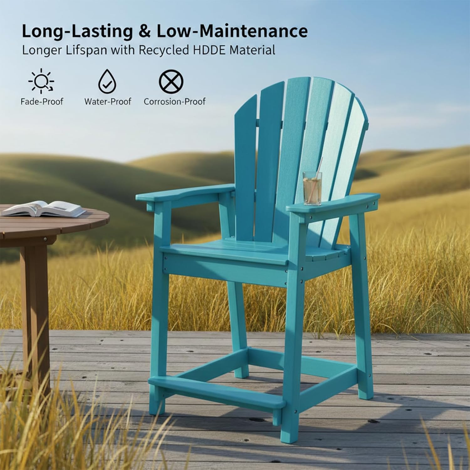 OTSUN Tall Modern Adirondack Chair, All Weather HDPE Bar Height Adirondack Stools Widened Durable Design for Porch Patio Yard Lawn Fire Pit Bistro Basement Indoors & Outdoors