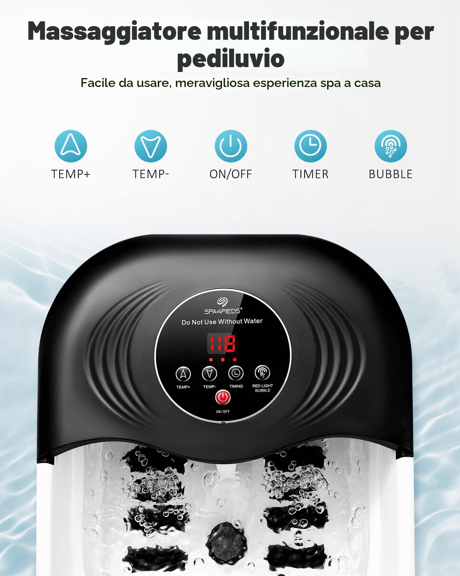 Pediluvio con massaggio, funzione di riscaldamento precisa e timer: pediluvio pieghevole con gorgoglio e pietra pomice, massaggiatore per piedi con acqua e 8 rulli massaggianti, ideale come regalo