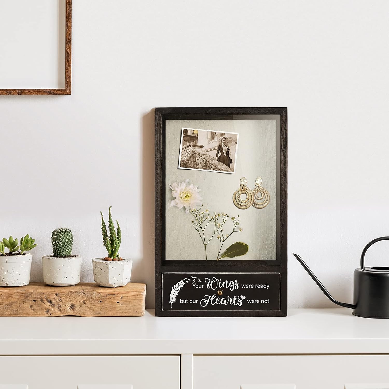 TJ.MOREE Memorial Gifts in Memory of Loved One Gifts Sympathy Gifts for Loss of Mother Father Bereavement Gifts Remembrance Picture Frame Shadow Box - Your Wings were Ready But Our Hearts were Not