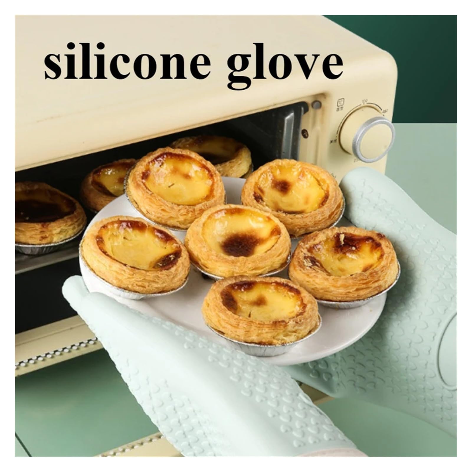1/2 Guantes de Silicona Gruesos for Hornear, Resistentes al Calor, Impermeables, Antideslizantes, for Horno y microondas para Asar, Cocinar y Hornear(Green-2pcs)