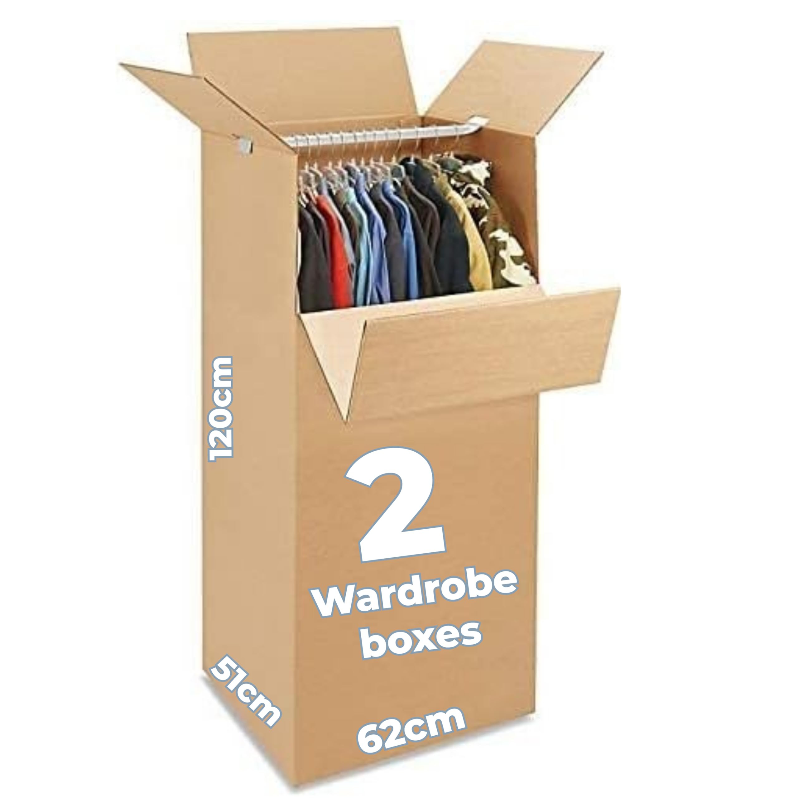 Blue Sky Shop Wardrobe Moving Boxes with Hanging Bars (120 X 51X 62cm) - 2 Boxes