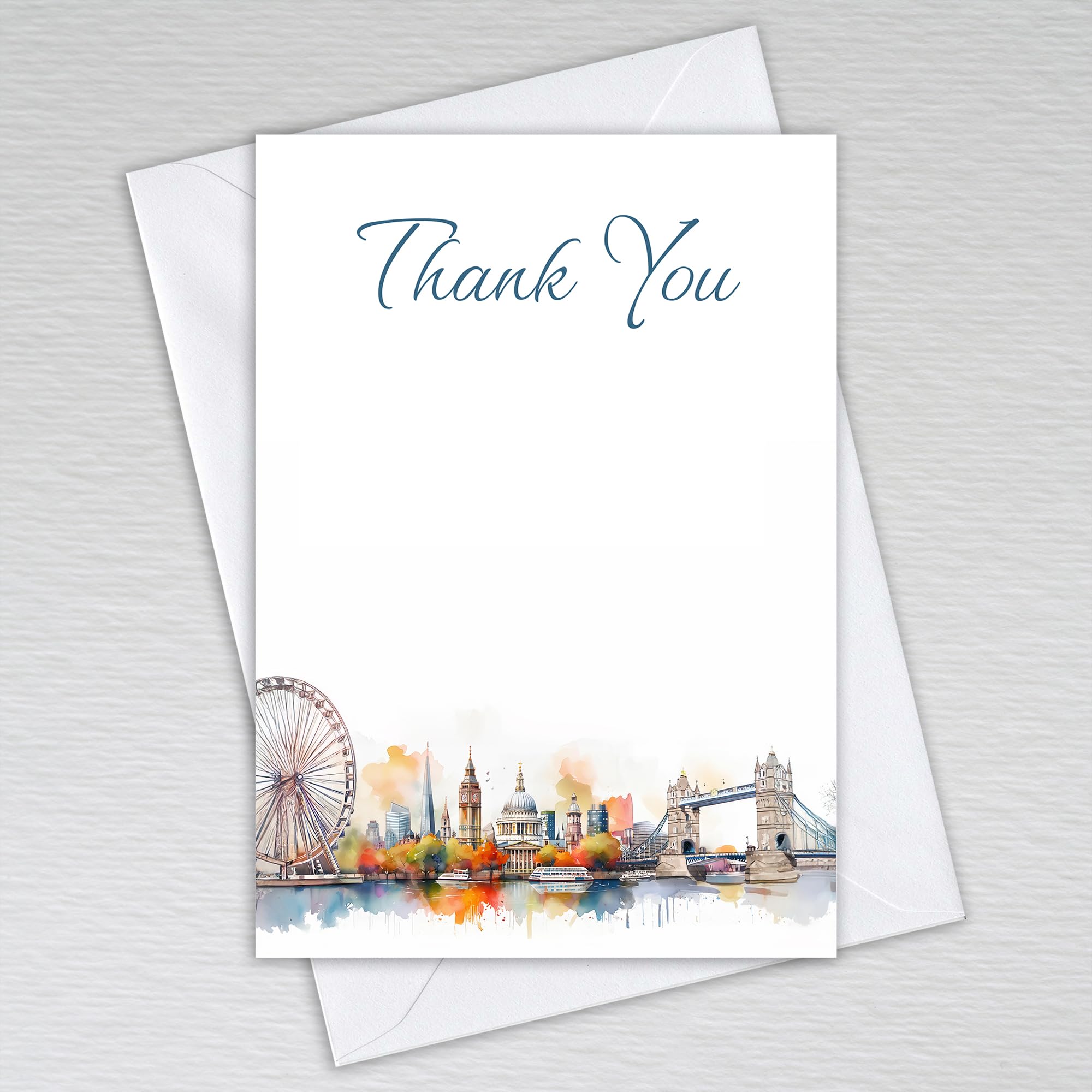London Themed Thank You Cards with Envelopes / A6 Postcard Style Non-Folded Thankyou Notecards: UK British English Capital City of London Skyline Thank You Cards (Pack of 50 with Envelopes)