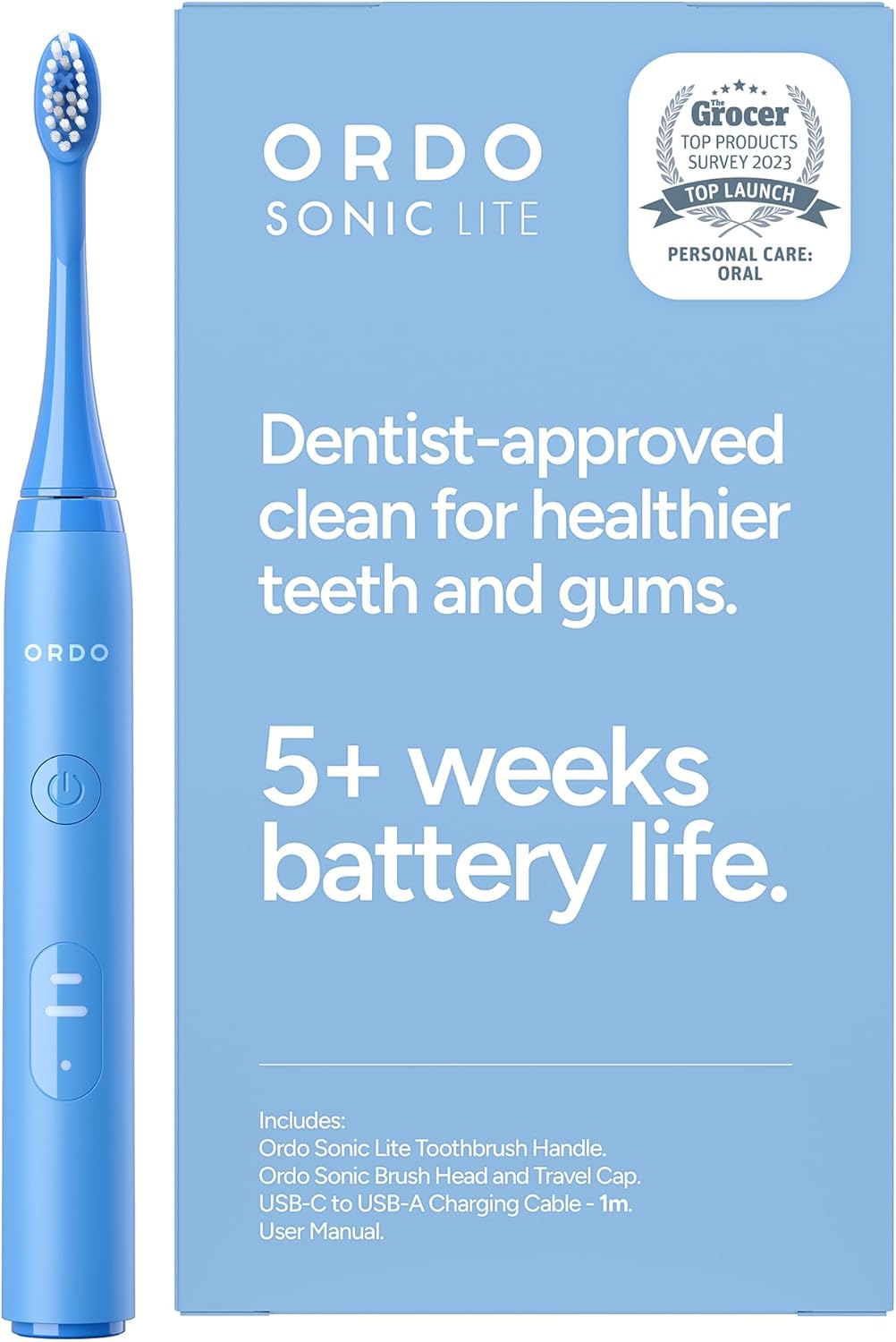 ORDO Lite Sonic Toothbrush, Electric Toothbrushes with 35,000 Pulses Per Min, Dual Modes, Over 5 Weeks Battery, Smart Timer, Waterproof, USB C, Sage
