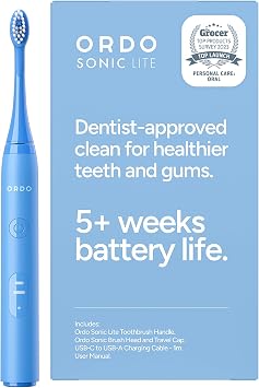 ORDO Lite Sonic Toothbrush, Electric Toothbrushes with 35,000 Pulses Per Min, Dual Modes, Over 5 Weeks Battery, Smart Timer, Waterproof, USB C, Sky