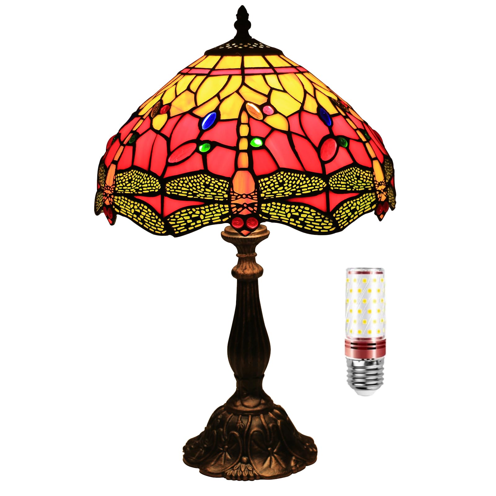Aioneer Tiffany Style 12 Inch Stained Glass Grape Table Lamp For Living Room Bedroom Library Vintage Tiffany Lamps-Dragonfly