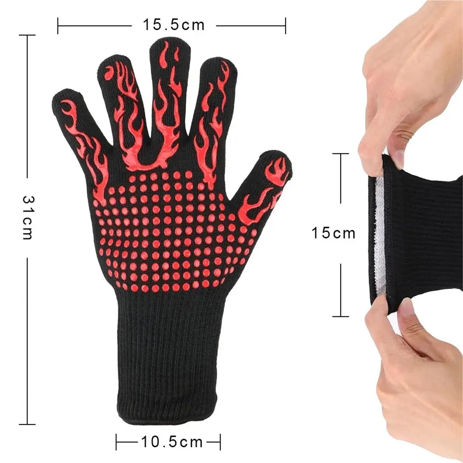 300–500 °C Grill-Feuerhandschuhe, flammhemmend, rutschfest, feuerfest, extrem hitzebeständig, Mikrowellen-Ofenhandschuhe, Ofenhandschuh für BBQ(Blue)