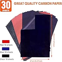 Vista 2 de PSLER - Papel de carbón para rastrear papel de transferencia de grafito, 10 hojas rojas, 10 hojas azules, 10 unidades negras para trazar patrones