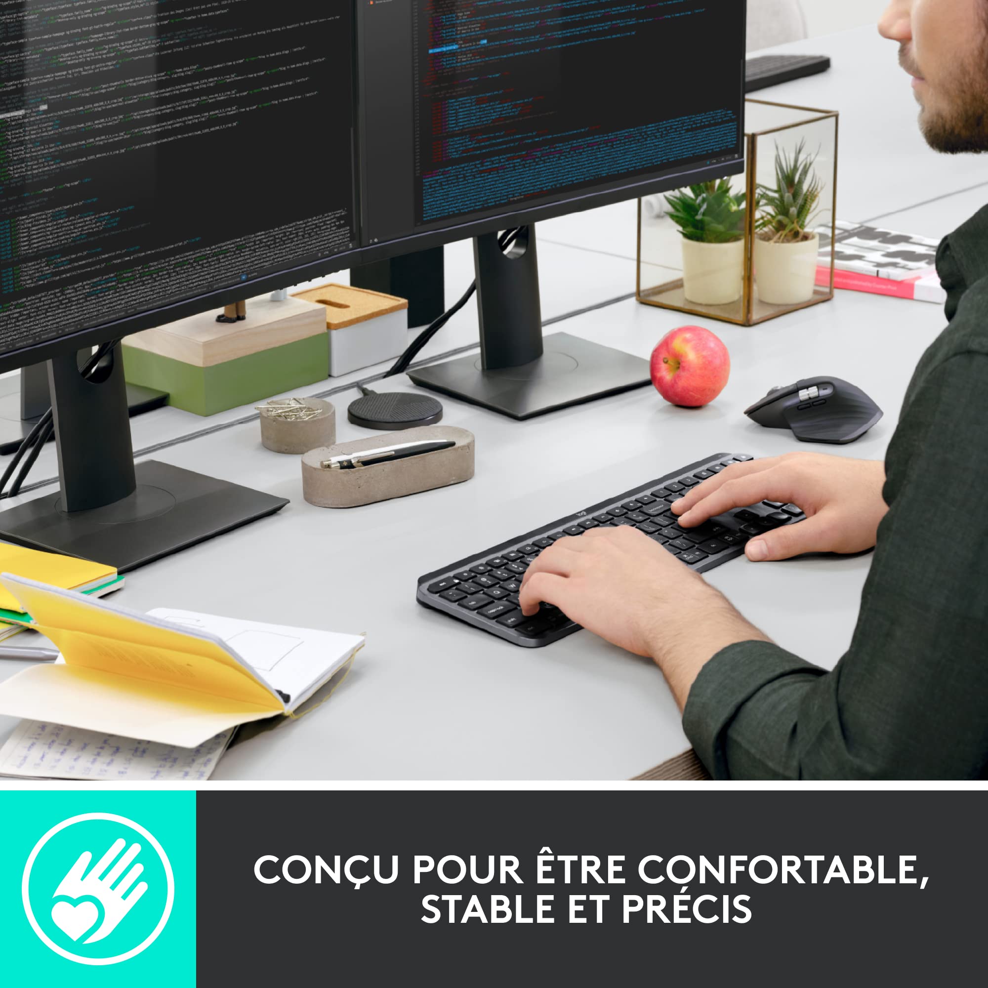 Logitech MX Keys for Business - Clavier rétroéclairé sans Fil, Touches Perfect Stroke silencieuses, Technologie Logi Bolt, Bluetooth, Rechargeable, Windows/Mac/Chrome/Linux, Français AZERTY - Gris