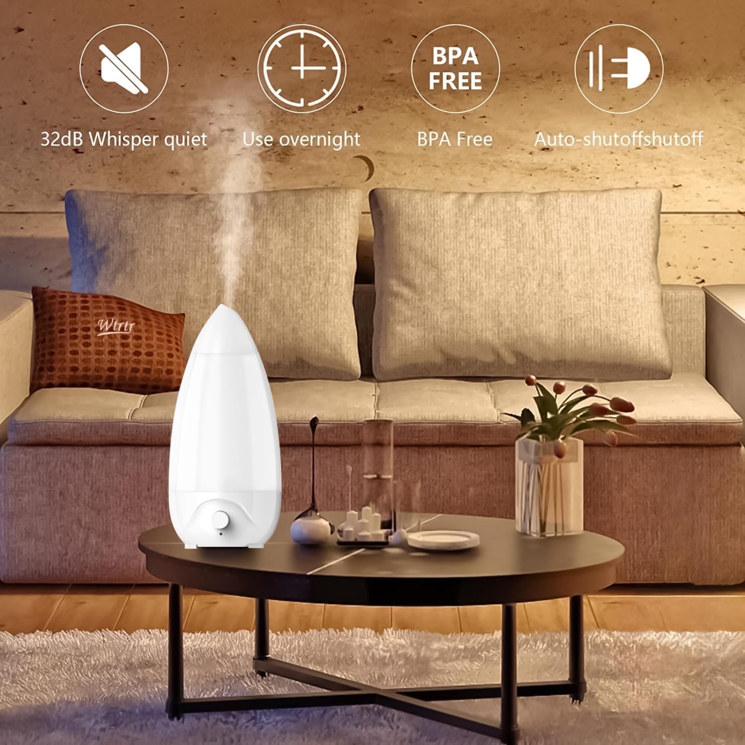 Mobigon 2.6 Litres Humidifier for Room, Cool Mist Ultrasonic Humidifier/Essential Oil Diffuser,Super Quiet 360°Nozzle,Colorful Change,Auto Shut Off&UV Light&,Lasts Up to 24 Hours (B.White)