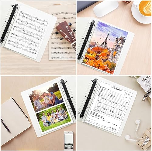 Miniatura 7 de FOME - Protectores de hojas, paquete de 100 fundas de plástico transparente para carpetas, 11 agujeros para carpetas de 3 anillas, carga superior