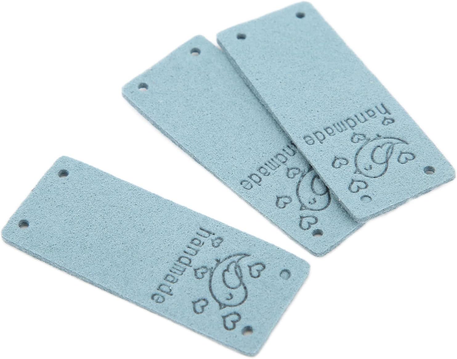 100Pcs PU Leather Label, Handmade Sewing Tags with 4 Holes, 2 x 5cm DIY Craft Labels for Wallet Hat Cloth (Blue)