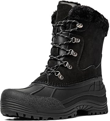 Kelway Mens Winter Boots, Insulated Waterproof Leather & Suede Snow Boots with Anti-Slip Rubber Sole, Cold Weather Outdoor Hiking Shoes