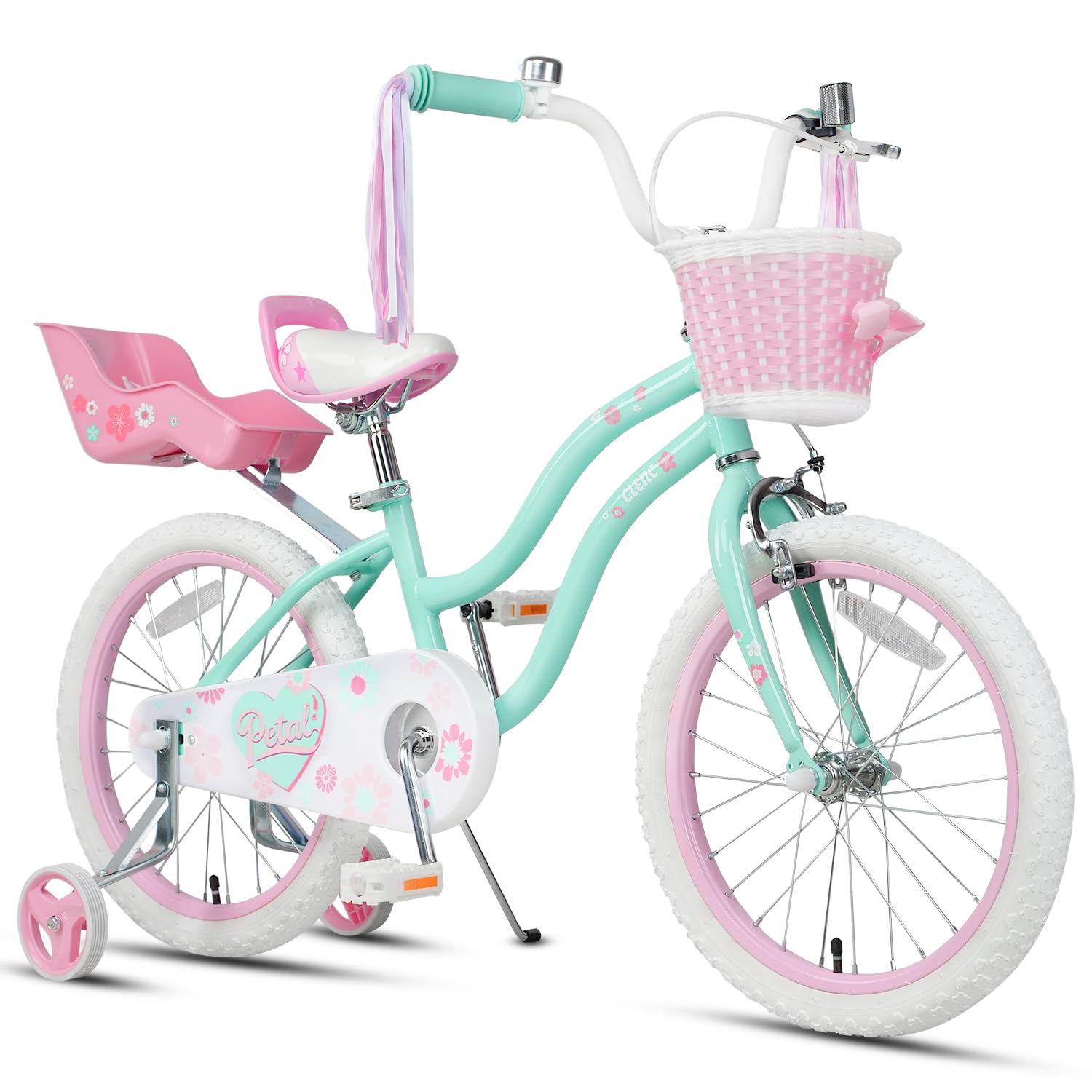 Glerc Petal Girls Bike 12-18 Inch for Ages 2-9, Kids Bike with Training Wheels, Basket &amp; Streamers, Princess Style Kids Bicycle, for Girls