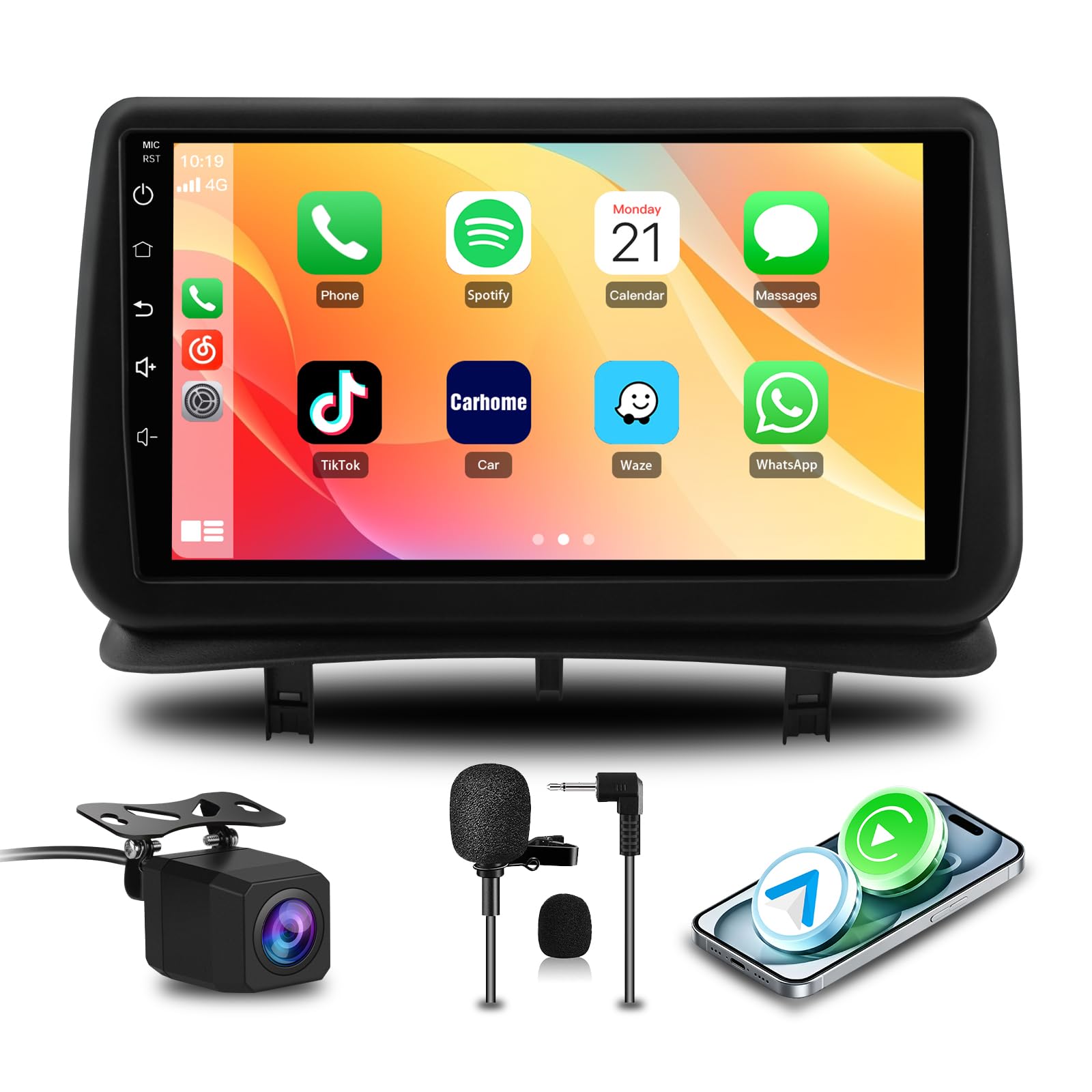 AWESAFE Autoradio pour Renault Clio III 2005-2014, 9 Pouces Écran Tactile HD, CarPlay & Android Auto sans Fil, Bluetooth, Caméra de recul, Commande au Volant, DSP, WiFi GPS