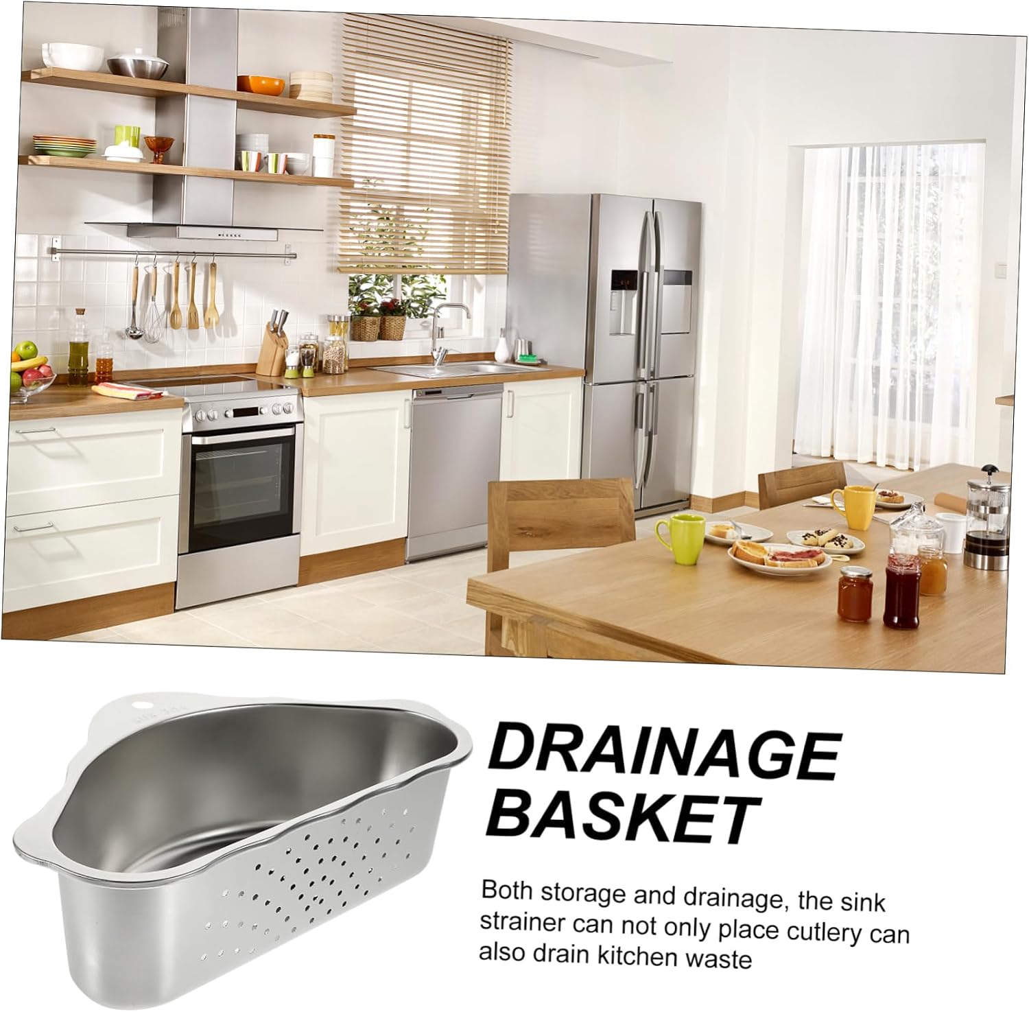 Stainless Steel Corner Sink Strainer Basket Multi-Functional Draining Basket Suction Cups for Kitchen Storage Compact Design for Washing Vegetables and Fruits