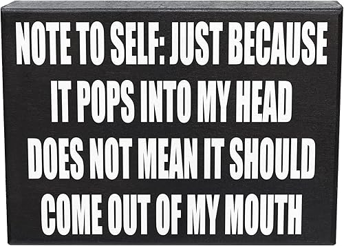 Divertido letrero de madera para decoración de oficina con texto en inglés "Note to Self Just Because It Pops Into My Head", letrero de escritorio