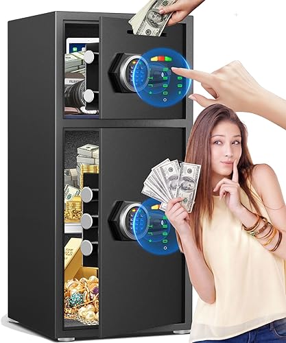 Miniatura 14 de Caja fuerte grande de doble puerta de 7.0 pies cúbicos, impermeable, resistente al fuego, con alarma dual y teclado brillante 3D, función de