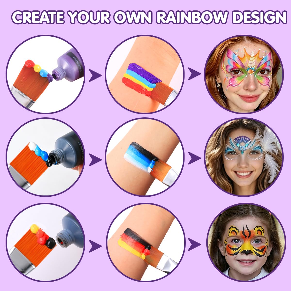 Bowitzki Set di 12 colori per il viso, impermeabili e a prova di sbavature, crema a prova di sudore, per Halloween, carnevale, feste cosplay
