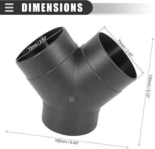 Miniatura 3 de Motoforti Calentador universal para automóvil, tubo de conductos de aire cálido de 3 vías, conector de salida en forma de Y, 2.953in, plástico, negro