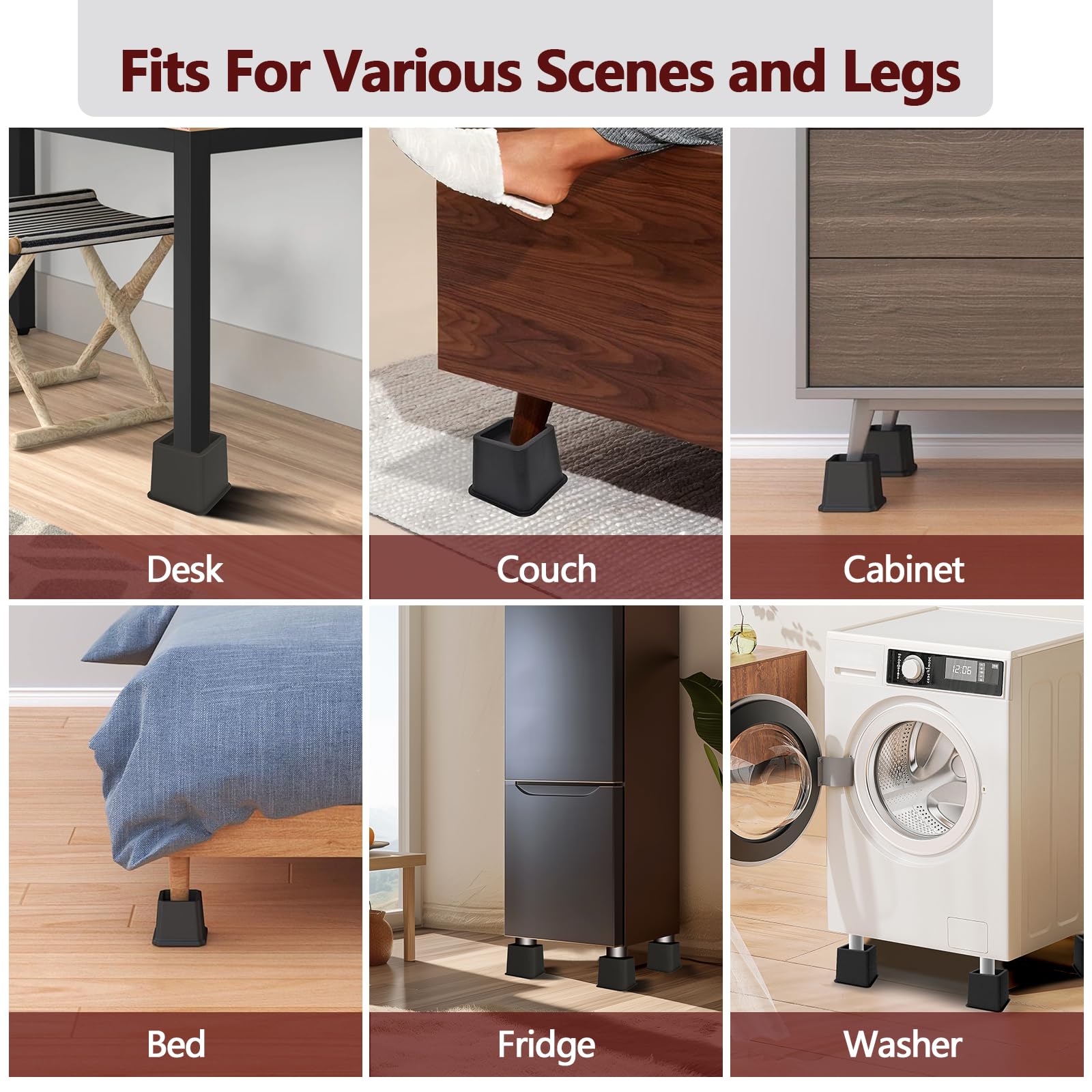Elevadores de Cama Resistentes, Juego de 4 elevadores Ajustables para Muebles, Alturas de elevación de 3, 5 y 8 Pulgadas, soporta hasta 1.4 Libras para Cama, sofá, Mesa y Silla