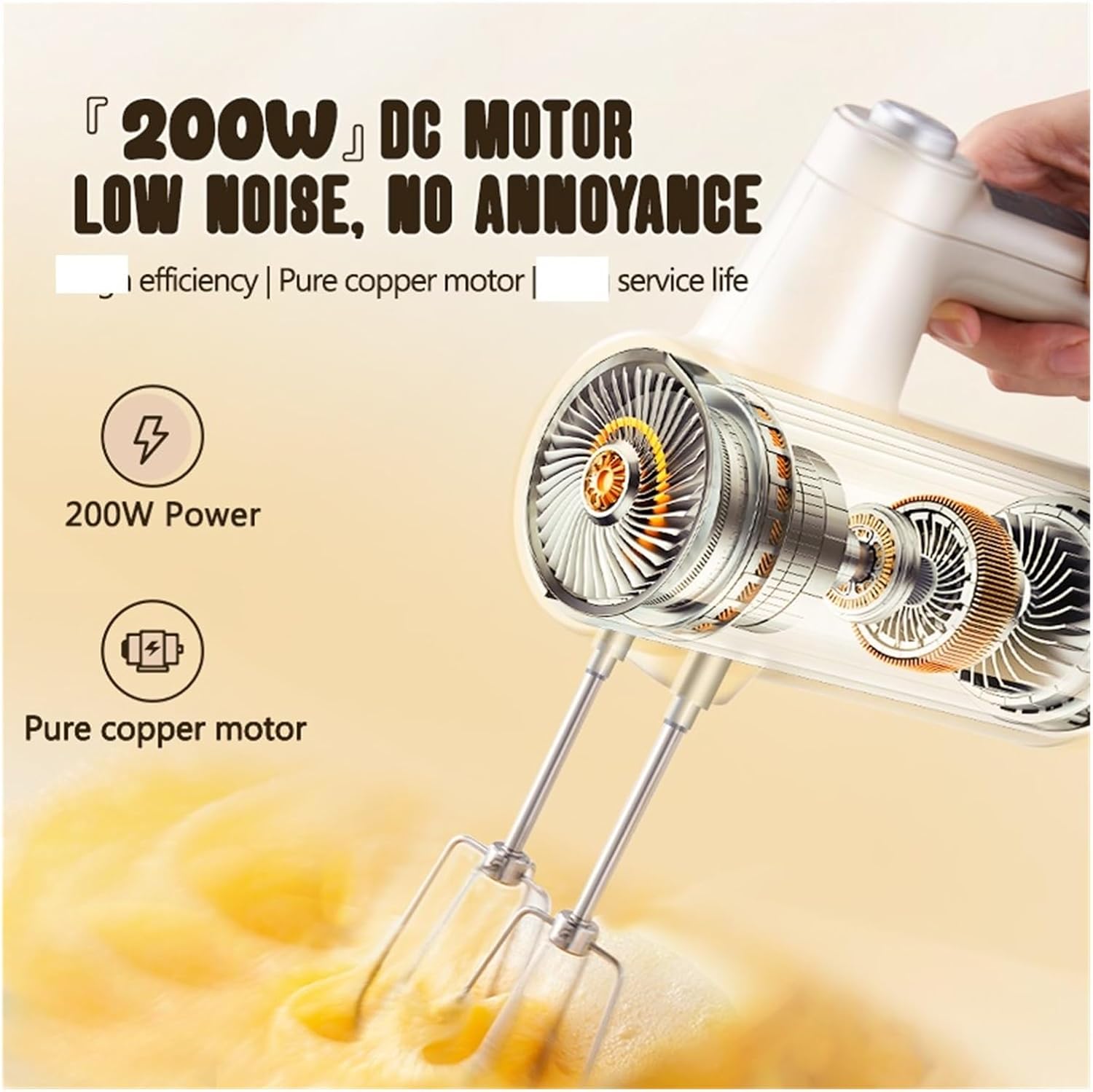 Fit for Wireless Handheld Electric Mixer - 200W Egg Beater & Cream Whipper with 7 Speeds - Style