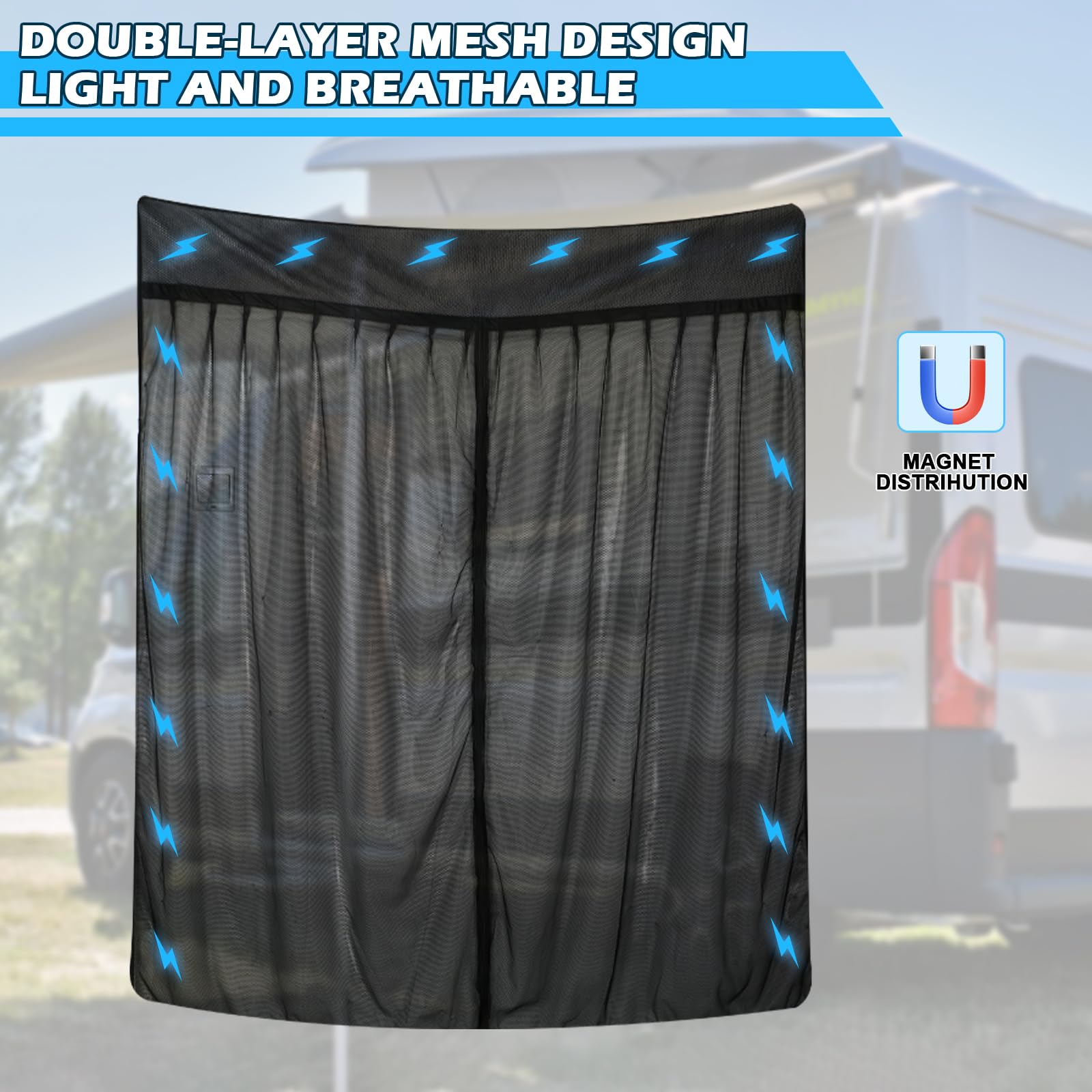 Insektennetz Ersatz für FIAT Ducato/Peugeot Boxer/Citroen Relay 2006-2024 (X250/X290 H2/H3/L2L3L4), Auto Hintertür Heckklappe Insektennetz, Einschichtiges Netz Magnetische Moskitonetze Atmungsaktiv