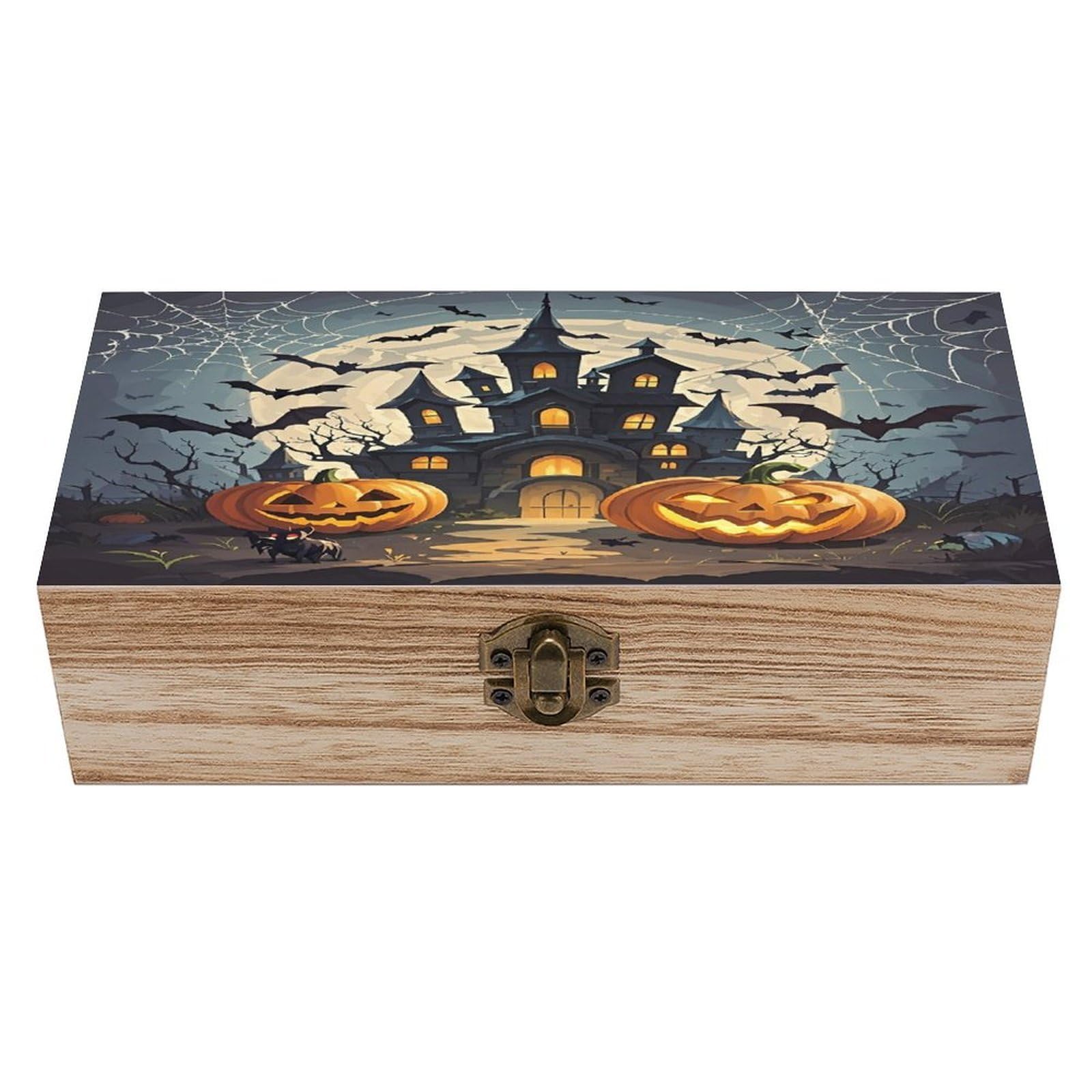 LZQPOEAS Pumpkin Lantern Castle Wooden Box Storage Space to Organize Jewelry in A Beautiful Small Storage Box Decorative Card Boxes Memory Treasure Boxes for Crafts And Photo Storage