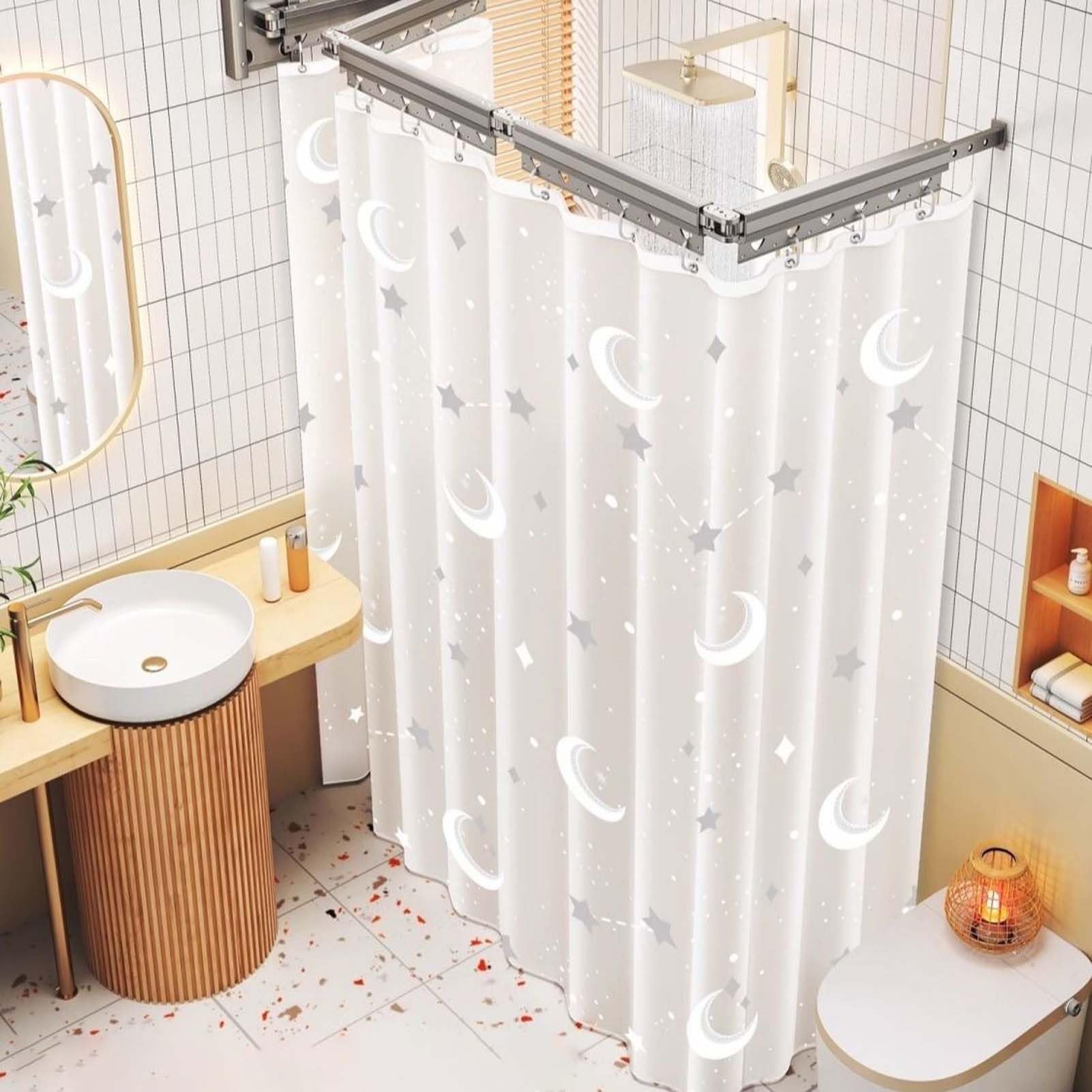 Cortina De Ducha Transparente con Ganchos Incluidos, Cortina De Baño Antideslizante, Material Suave Y Flexible, Mantiene El Baño Ordenado Y Elegante, Ideal para Uso Diario