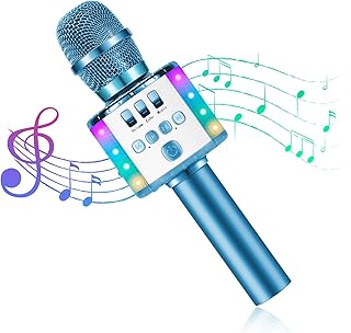 Microphone for Kids, Wireless Bluetooth Microphone Karaoke Bluetooth Microphone for Children singing, Karaoke Speaker Machine Home KTV Player Support Android & iOS Devices for Party Singing(Blue)