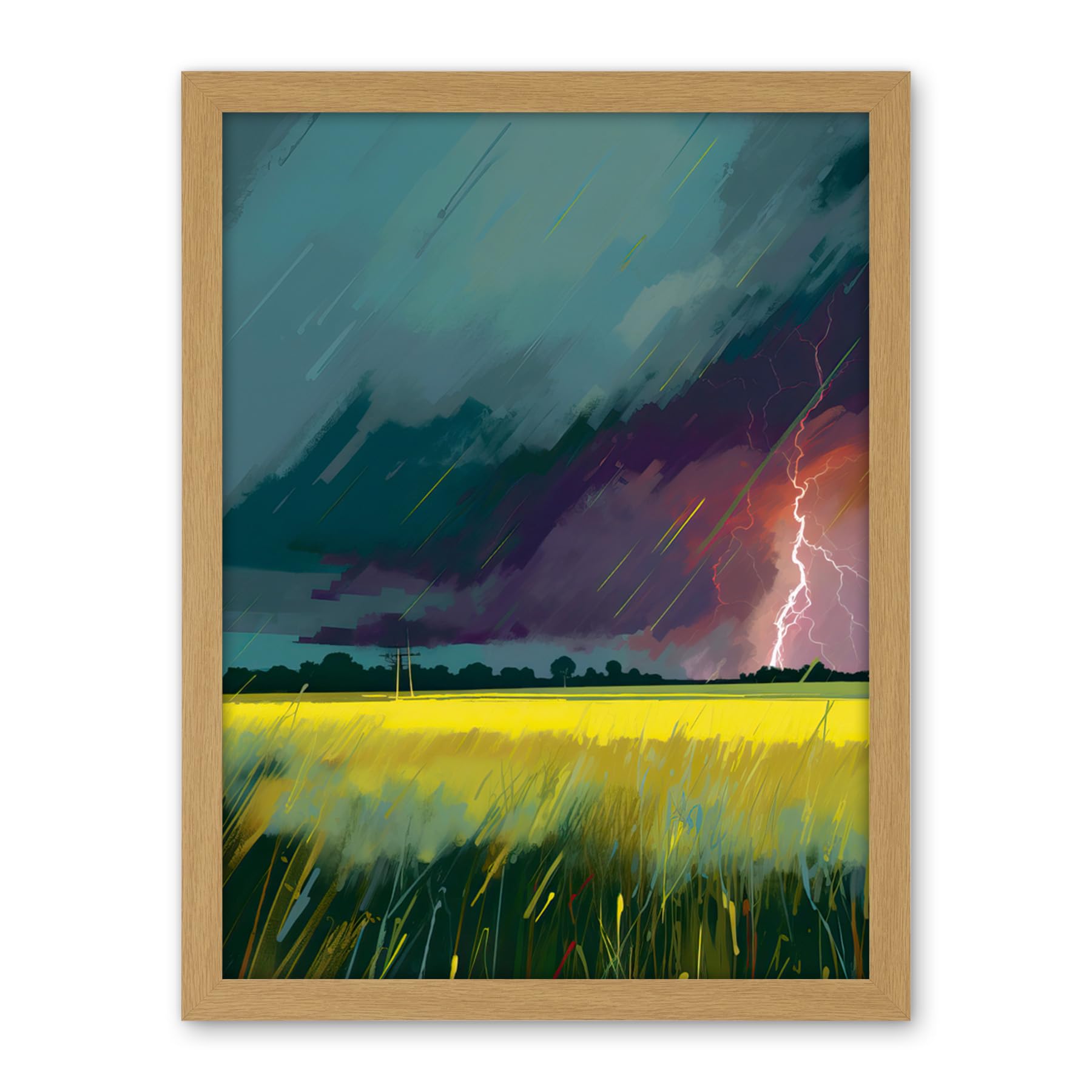 Artery8 Lightning Strike Over an Open Countryside Field Artwork Framed Wall Art Print 18X24 Inch