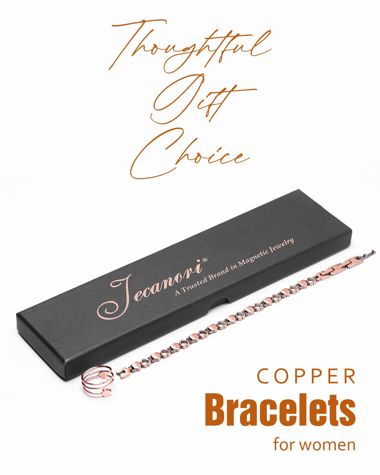 Jecanori Pulsera magnética de cobre puro 99,99% para mujer, ultrafuerte, con caja de regalo y herramienta de extracción