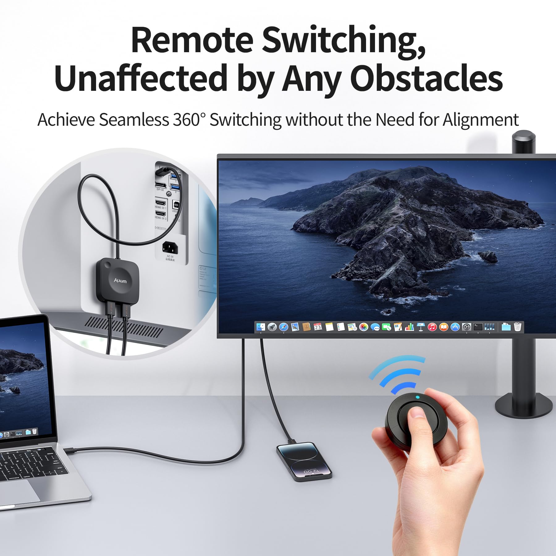 Alxum Commutateur USB C 20 Gbps pour 2 PC, avec PD 3.1 140W, jusqu'à 8K@30Hz sous Windows et 4K@60Hz sous macOS, Partage d’Un Moniteur ou d’Une Station d’Accueil Thunderbolt 4, Bureau et Gaming