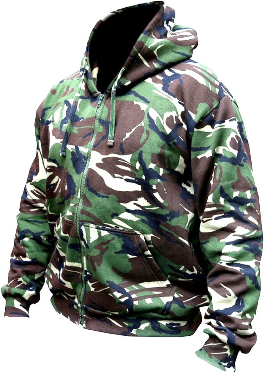 Mens Hooded Full Zip Top Hoodie Military Combat Army DPM Camo Fleece Jacket New