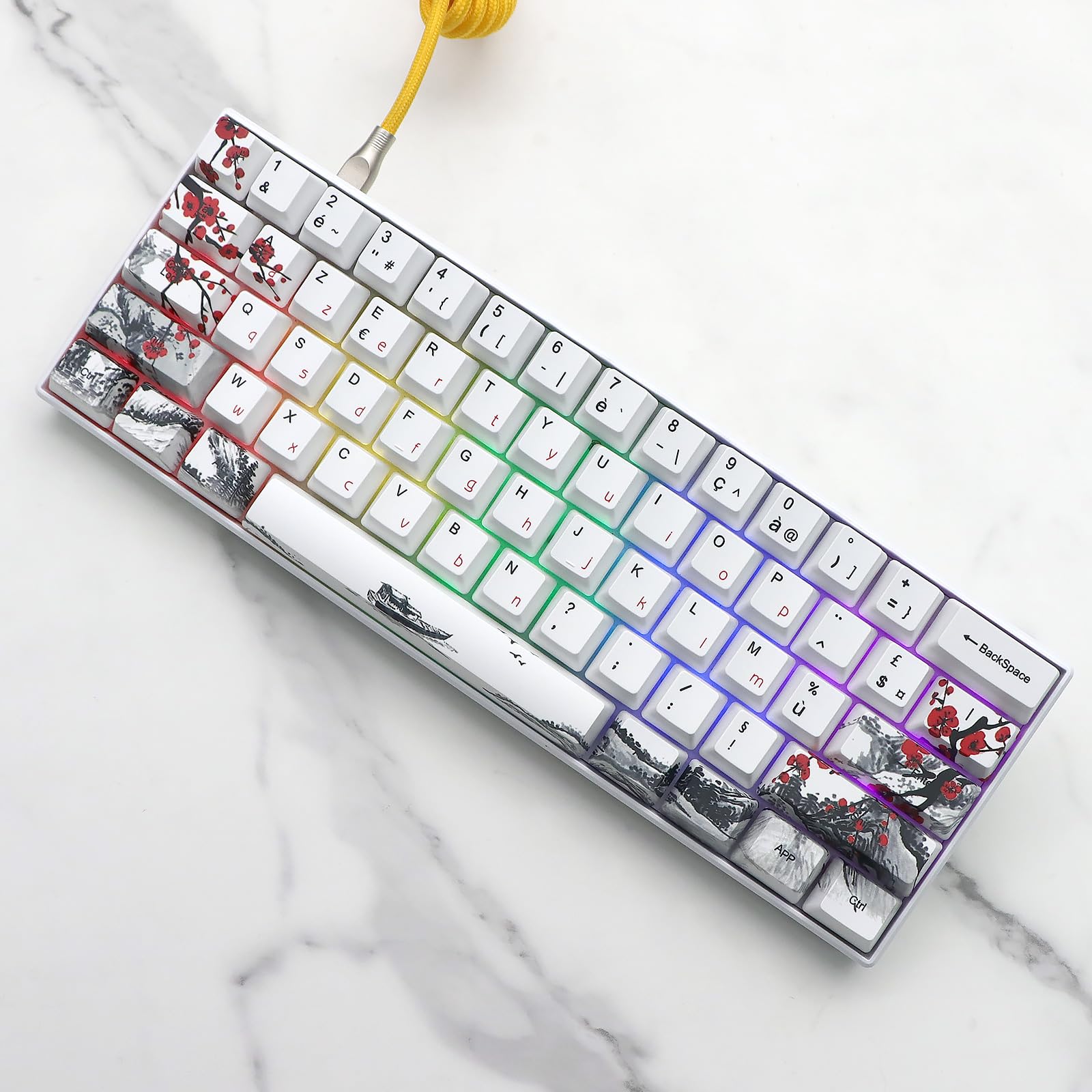 JSJT - Keycaps Plum Blossom 128 touches - Keycaps françaises PBT - Profil OEM - Keycap personnalisé pour 61/68/87/96/104/108 Cherry MX Switches - Clavier mécanique